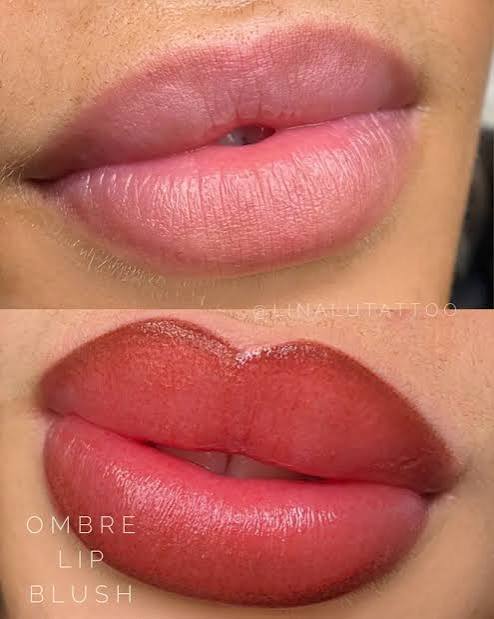 Lip blush before and after comparison