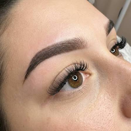 Close-up of defined ombré powder brows