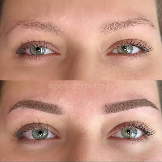 Powder brows before and after comparison